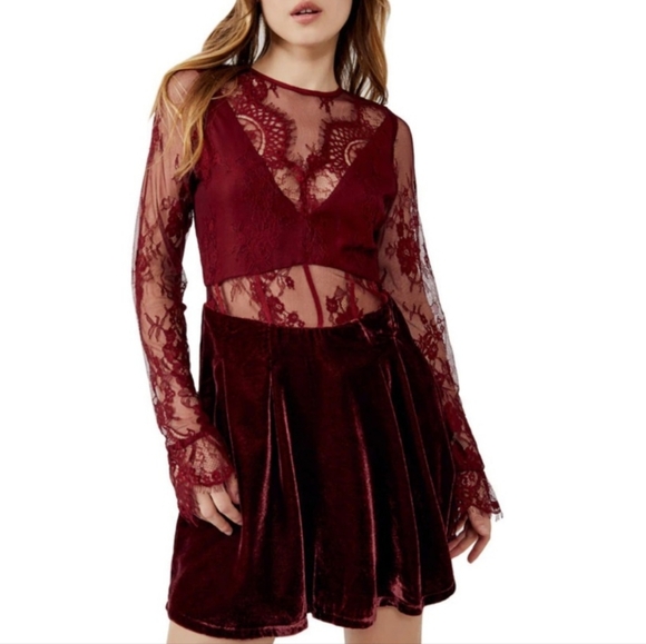 Free People Burgundy Marlie Lace Mini‎ Dress - Picture 3 of 9